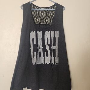 Cheekys Women's Plus Size XXXL Johnny Cash Graphic Dark Gray Tank Lace Accent